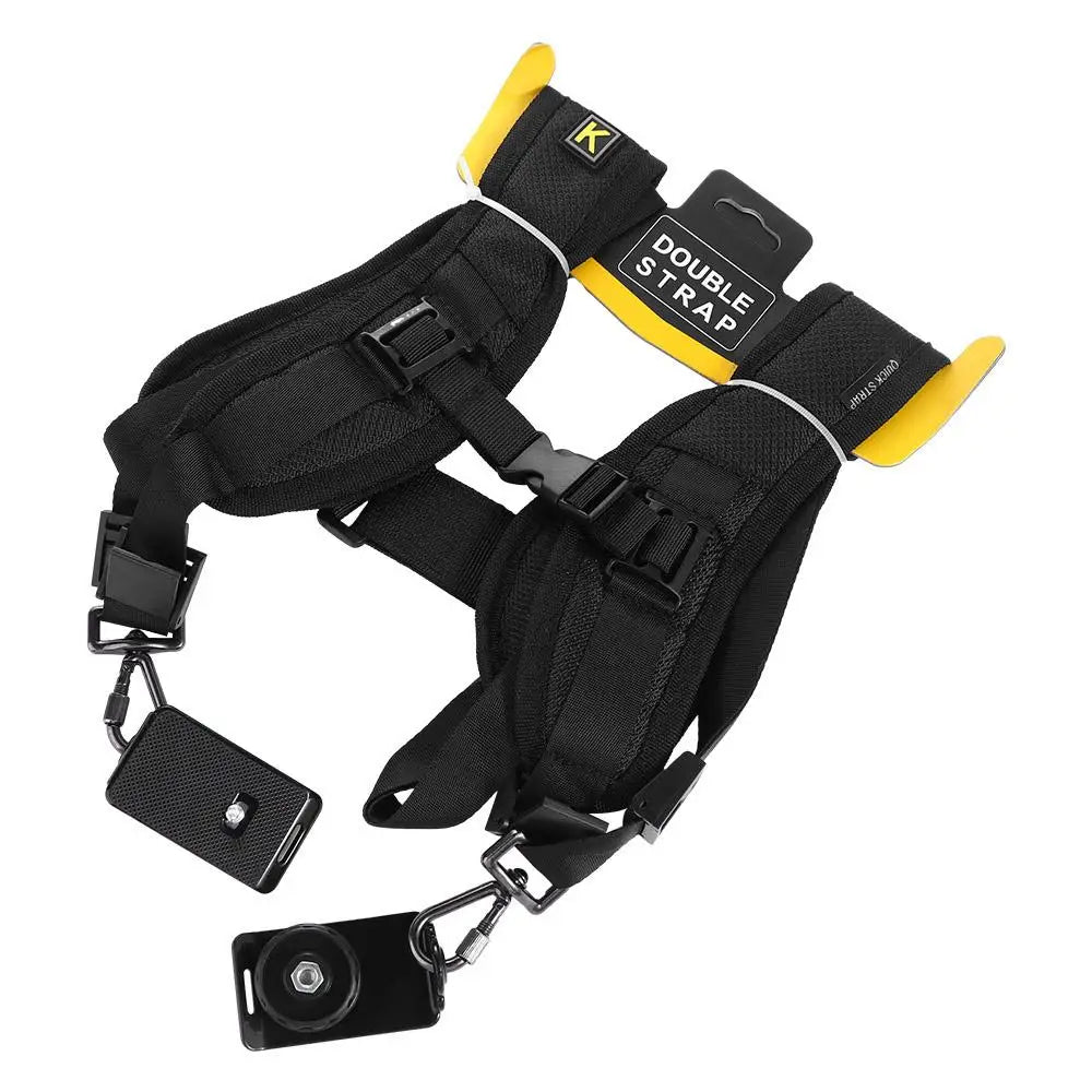 Black Adjustable Double Camera Strap: DSLR Strap for 2 Cameras - Photographic Equipment Accessory