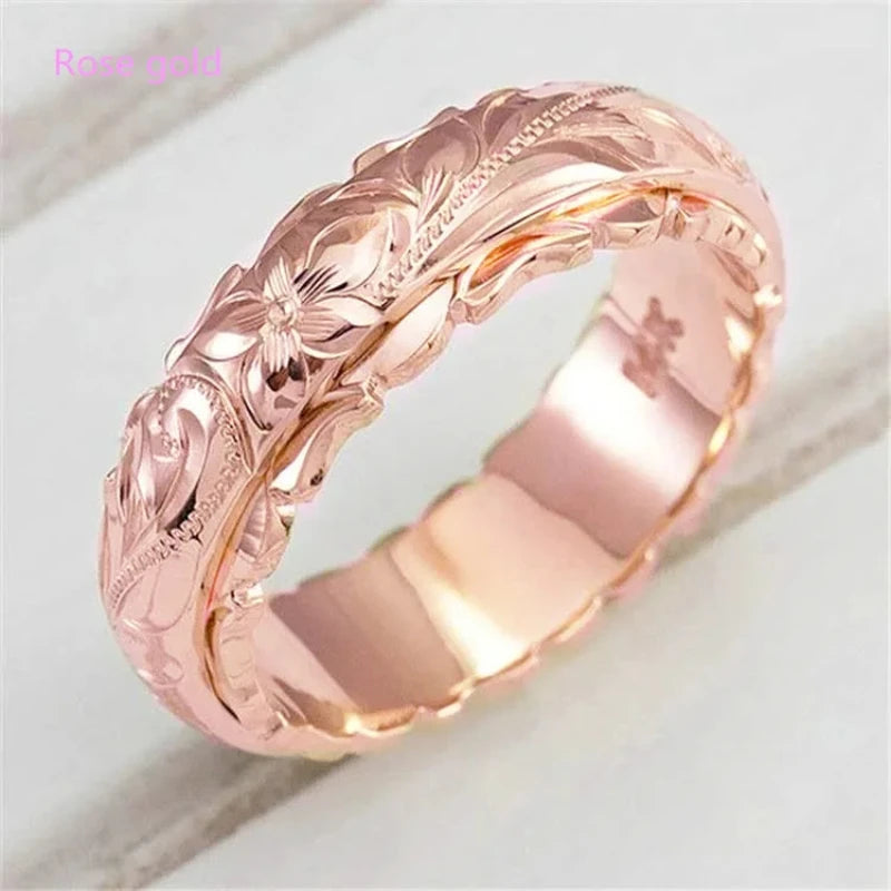 New 14K Gold Plated Carved Rose Flower Ring – Suspended Tail Ring for Women, Bling Engagement and Wedding Jewelry