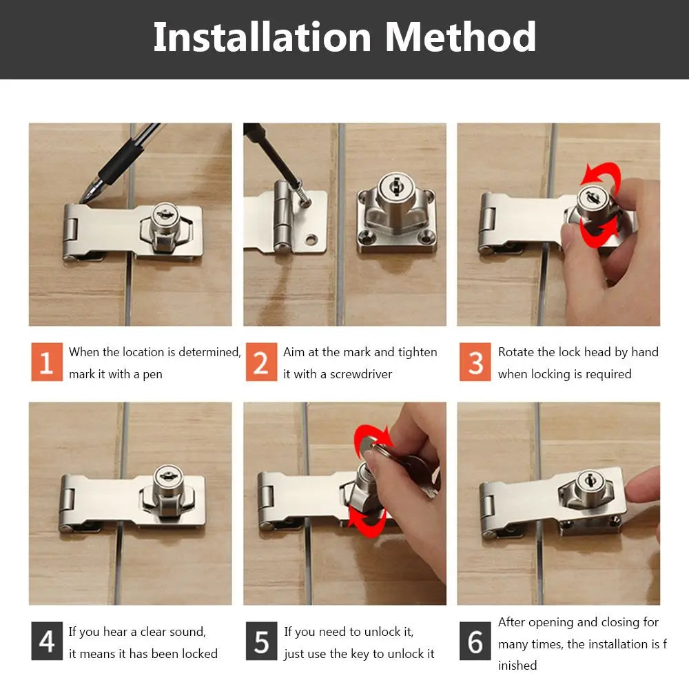 Zinc Alloy Keyed Hasp Lock – Punch-Free Burglarproof Security Buckle for Home, Office, Shed, Cupboard, Drawer, Cabinet, Wooden Door