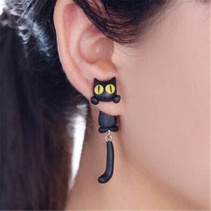 Handmade 3D Polymer Clay Animal Earrings - Cute Cat Studs for Women and Girls, New Fashion Ear Jewelry