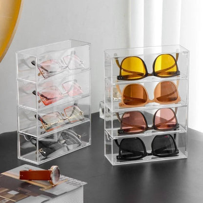 4-Layer Plastic Drawer Storage Box: Transparent Dustproof Organizer for Sunglasses, Cosmetics, Stationery, Kitchen - Desktop Storage Rack