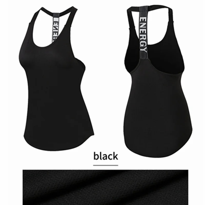 Black Sleeveless Yoga Top: Women's Gym Vest Fitness Shirt - Letter Backless Design for Running, Workout, and Sports