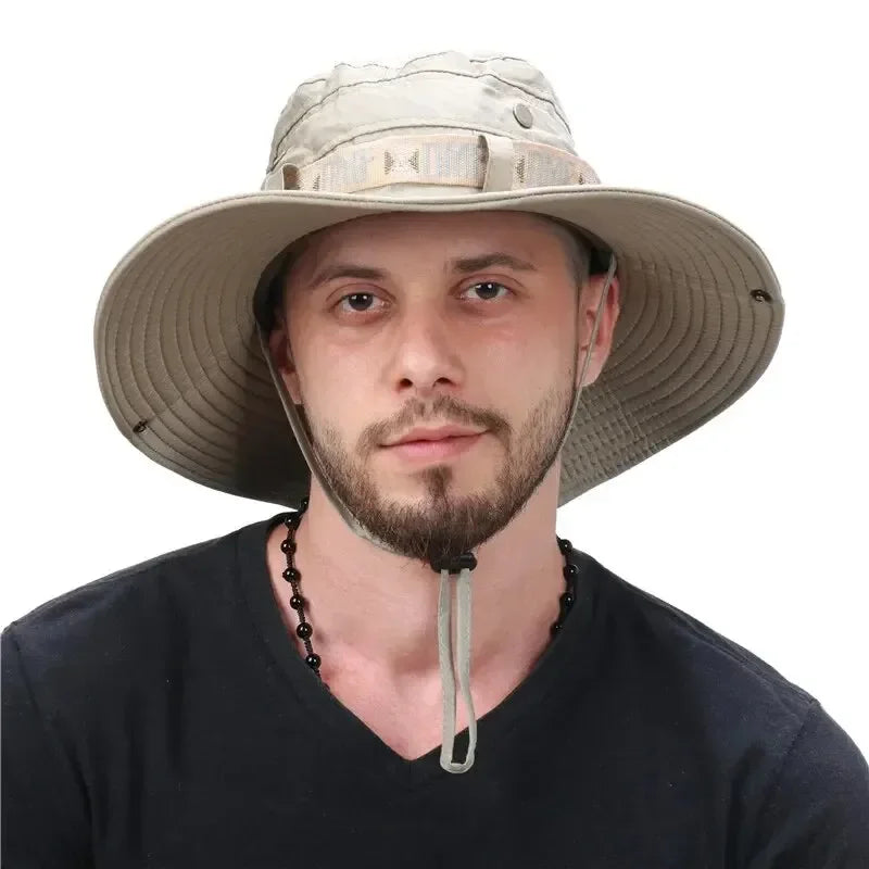 Summer Men's Bucket Hat | UV Protection Wide Brim | Mesh Fisherman Hat for Beach, Safari, and Hiking | Sunscreen Panama Cap