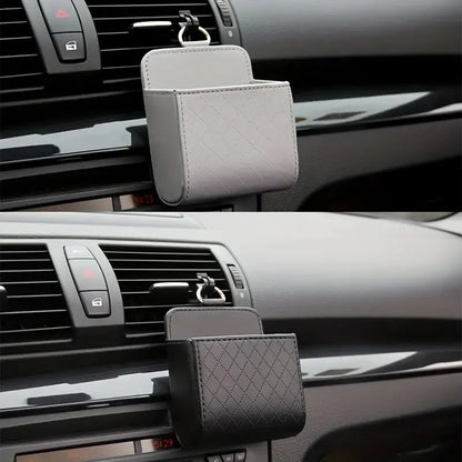 Car Phone Holder Mount: Air Vent Hanging Storage Box with PU Leather Mobile Phone Bag - Glasses Organizer for Convenient In-Car Accessory Support