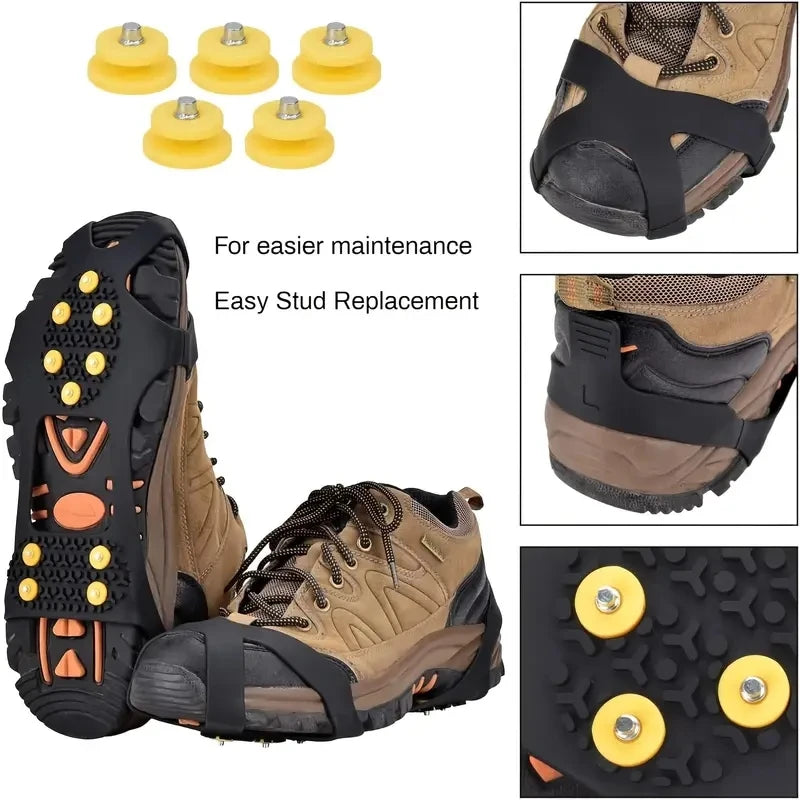 10 Steel Studs Crampons – Anti-Slip Rubber Traction Cleats for Ice and Snow, Perfect for Hiking, Walking, Climbing, and Jogging