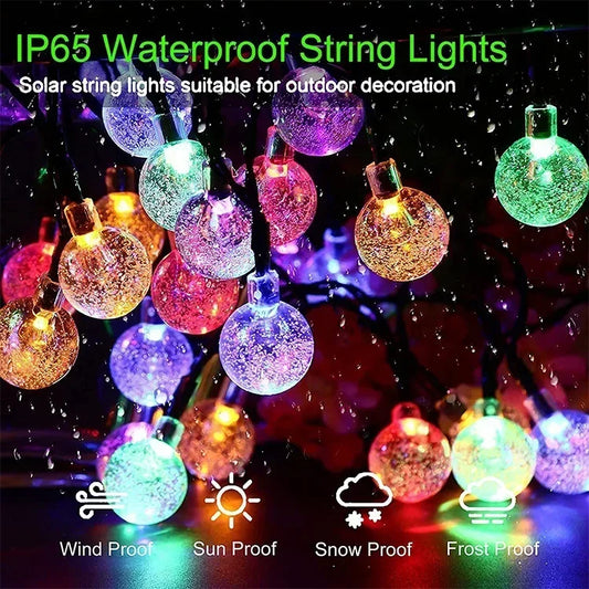 Solar Powered LED String Lights - Waterproof Crystal Globe Lights with 8 Modes for Outdoor Garden and Party Decor