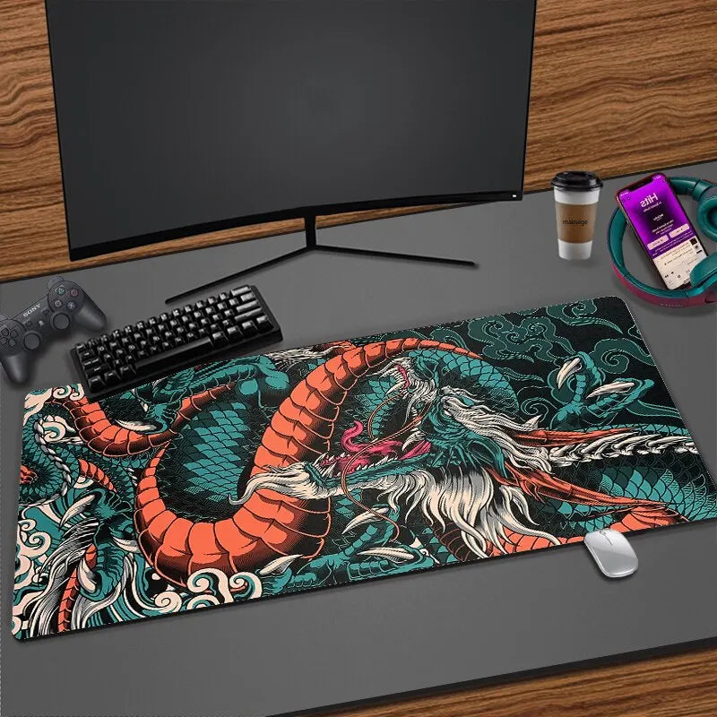 Japanese Dragon XXL Gaming Mousepad: Large Keyboard Gamer Mouse Pad - Speed Desk Mat for Anime, Available in 900x400 and 700x300 Sizes