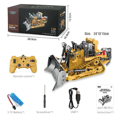 1:24 Scale 9CH RC Alloy Dump Truck - Remote Control Engineering Vehicle, Heavy Excavator and Forklift Toy for Boys