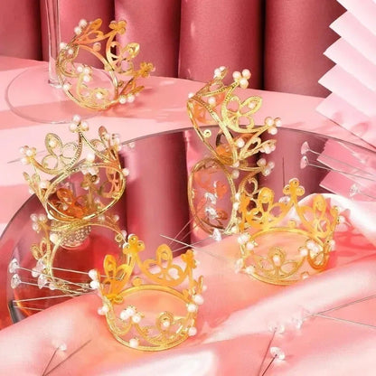 Mini Crown Cake Toppers: 20/1Pcs Pearl Tiara Decorations in Gold/Silver for Children's Hair Ornaments, Wedding, Birthday Party