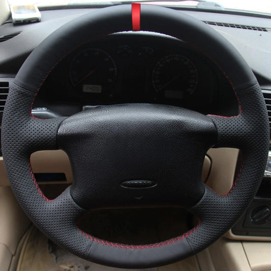 Car Steering Wheel Cover - Artificial Leather with Red Marker for Volkswagen VW Passat B5 (1996-2005), Golf 4 (1998-2004), Seat Alhambra