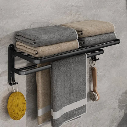 Matte Black 50CM Folding Towel Holder with Hook - Wall Mount Aluminum Towel Rack