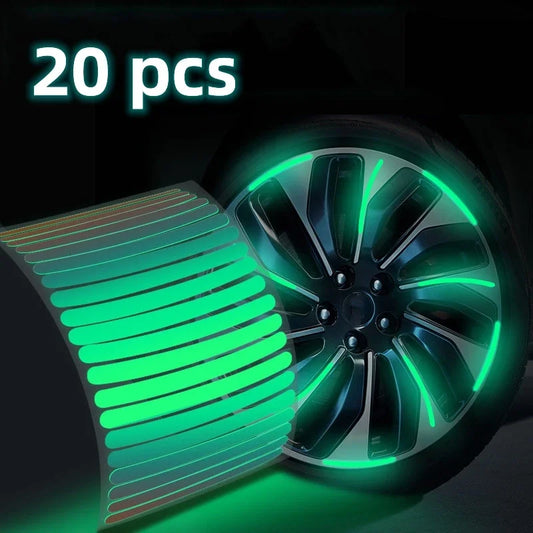 20pcs Reflective Car Wheel Hub Sticker: Luminous Rim Strips for Night Driving | Bike & Motorcycle Wheel Accessories