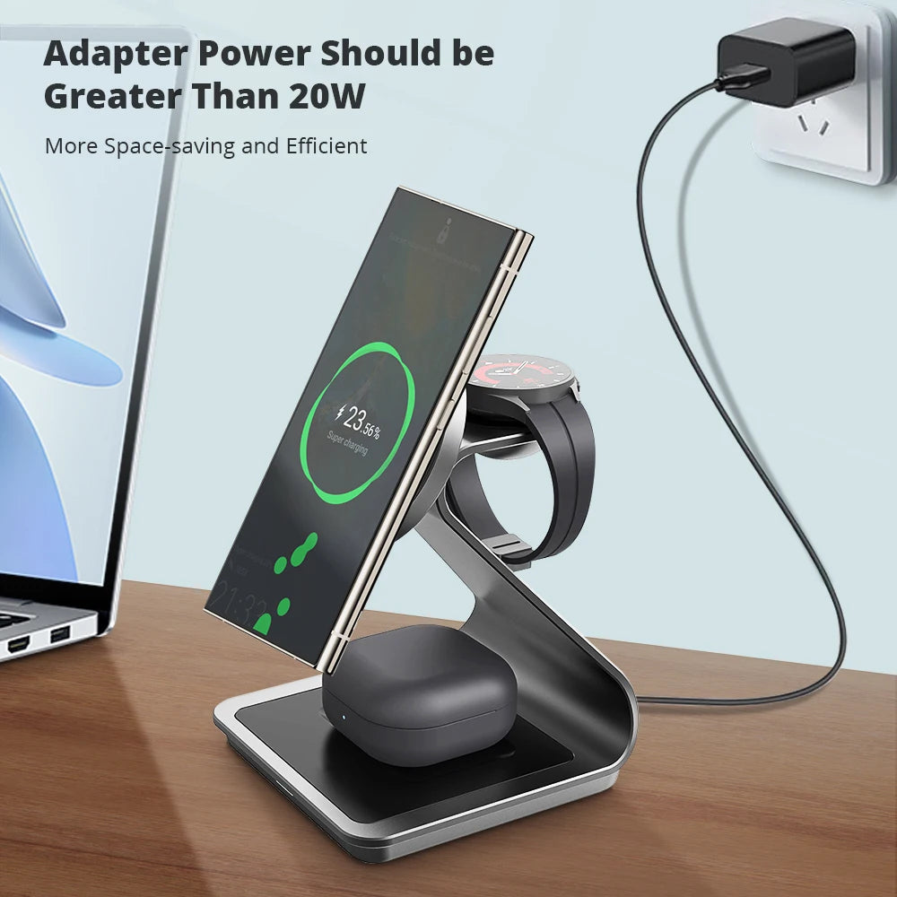 Bonola Magnetic 3 in 1 Wireless Charger Station - 25W Fast Charging Stand for Samsung S24 Ultra/S23, Galaxy Watch 7/6/5, Earbuds