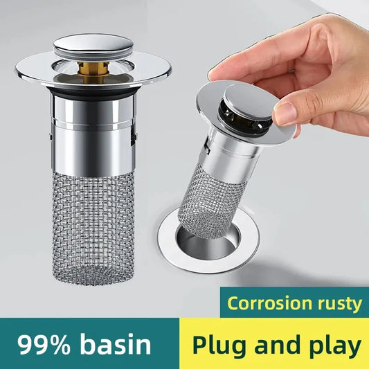 Stainless Steel Washbasin Leak Plug - Odor-Proof Bouncing Core, Press-Type Sink Drain, Universal Accessory