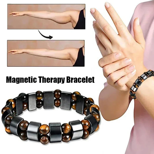 Natural Stone Double Layer Tiger Eye Bracelet - Magnetic Therapy Lymphatic Detoxification, Weight Loss Jewelry for Men and Women