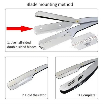 Men's Professional Barber Razor – Stainless Steel Straight Edge Manual Shaver, Folding Design with Blade