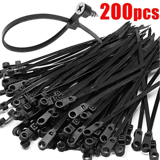 Multipurpose Heavy Duty Nylon Cable Ties: Adjustable Self-Locking Cord Organizer Straps with Screw Hole - DIY Fastening Loop