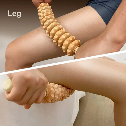 Wooden Grooved Gear Body Fascia Massager: Anti-Slip Handle for Arms, Legs, Thighs, Buttocks - Smooth Roller for Back Relaxation