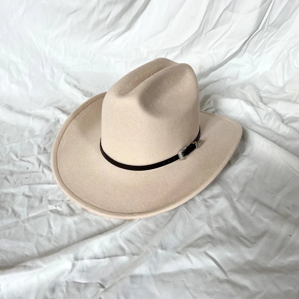 Vintage Western Cowboy Hat - Leather Wide Brim Gentleman and Lady Jazz Cowgirl Hat, Cloche Church Sombrero for Men and Women