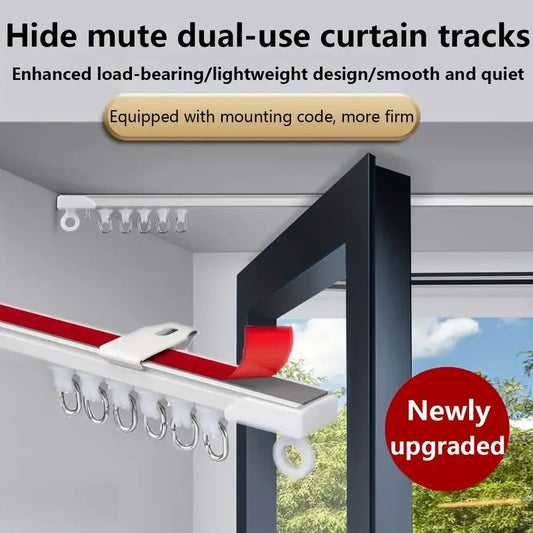 Self-Adhesive or Perforated Dual-Purpose Curtain Track - Nano Silent Slide Rod, Ceiling or Wall Mount for Curtains and Cabinets