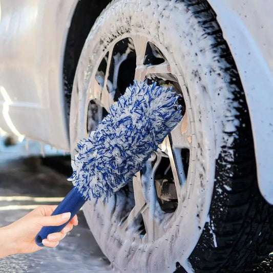 Car Wash Super Brush - Plush Premium Wheels Brush with Non-Slip Handle, Easy Cleaning for Rims, Spokes, Wheel Barrel, Car Accessories