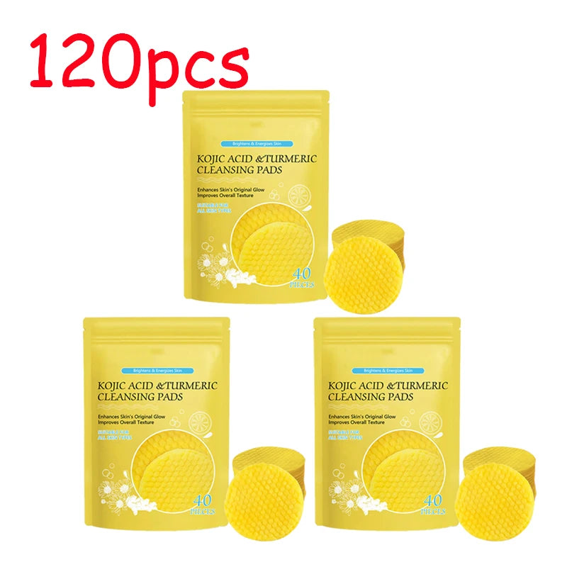 40-120pcs Turmeric and Kojic Acid Cleansing Pads - Exfoliating Facial Sponges for Deep Cleansing and Washing