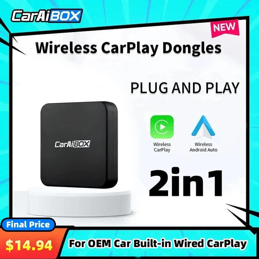 CarAIBOX 2 in 1 Wireless CarPlay Dongle – Wireless Android Auto Box for Car Radio with Wired CarPlay Compatibility