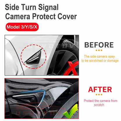 HW4.0 HW3.0 Side Camera Protector Cover: Highland Accessories for Tesla Model 3 Y S X - Turn Signal Fender Trim in ABS Carbon Fiber