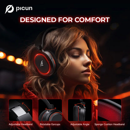 Picun G2 Wireless Gaming Headset – 2.4G Bluetooth, 5ms Low Latency, 7.1 Surround Sound, ENC Mic for PC, PS4, PS5, Phone, Switch