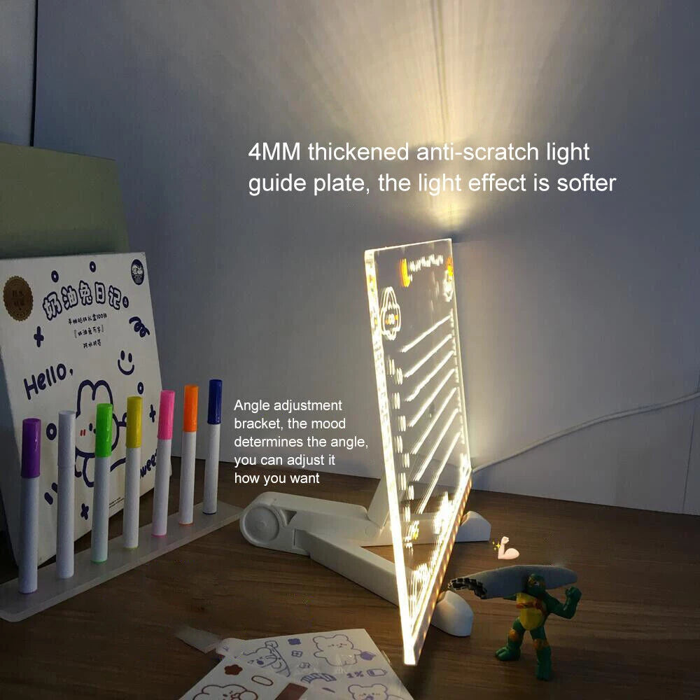 Personalized LED Lamp with Acrylic Message Board - Erasable USB Drawing Board, Bedroom Night Light, Birthday Gift for Kids