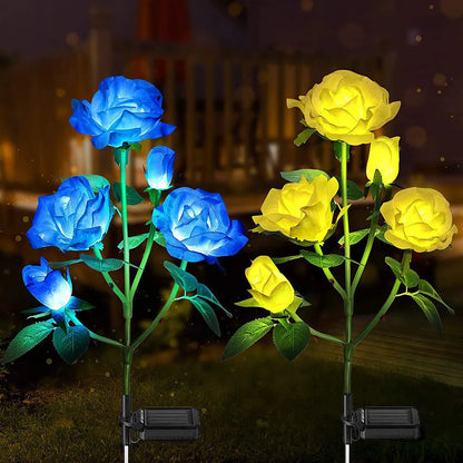 5 Heads Solar Lights Outdoor Decorative - Rose Flower Lawn Lamp for Yard, Patio, Garden Decoration