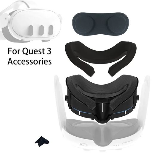 Meta Quest 3 VR Comfort Kit: Durable PU Leather Face Mask Cover with Ice Silk Fabric Pad for Enhanced Comfort