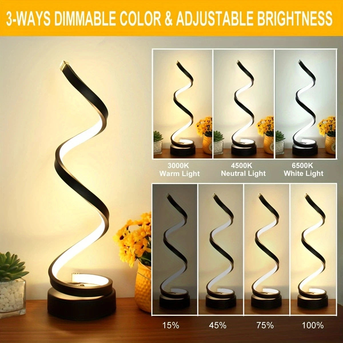 Modern Spiral LED Table Lamp: Dimmable Lighting for Living Room, Bedroom, Office - Stylish Nightstand Decor