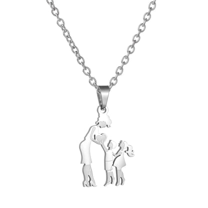 Family Stainless Steel Necklace Set: Mothers and Children Silver Color Pendant Jewelry - Perfect Mother's Day Gift