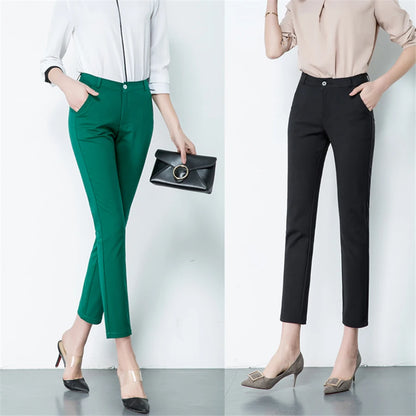 Slim High Waist Elastic Pencil Pants - Skinny Ankle-Length Trousers for Women up to 75kg, Casual Spring 2024 Office Wear