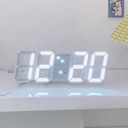 3D LED Digital Clock - Luminous Fashion Wall Clock - Multifunctional USB Plug-In Electronic Clock for Home Decoration