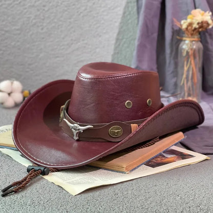 Faux Leather Western Cowboy Hat for Men and Women - Vintage Gentleman Panama Cowgirl Jazz Cap, Sombrero Hombre