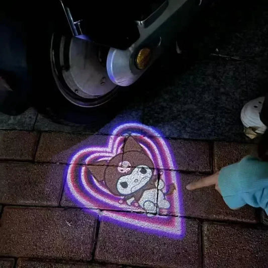 Kuromi Cinnamoroll My Melody Car Door Welcome Lamp - HD Ambient Light with Induction Open Door Projection - Cute Car Decoration for Enchanting Entrances