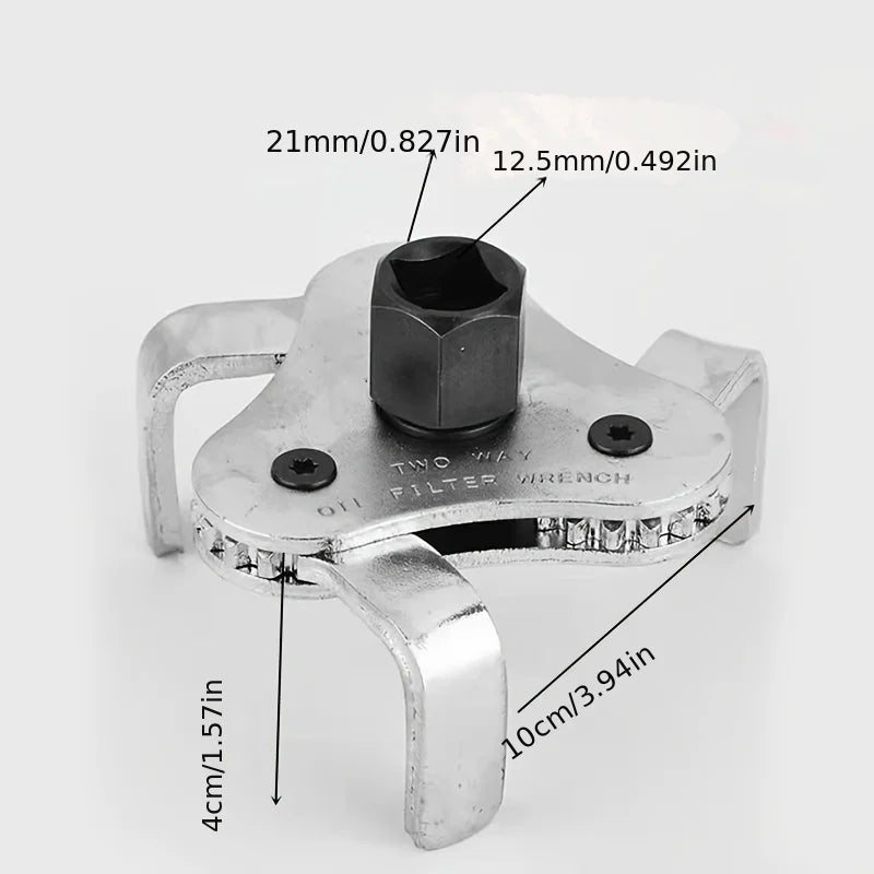 Universal Adjustable Oil Filter Wrench Tool Set - Fits 2.5 to 4.5 Inches, 3-Jaw Removal Key