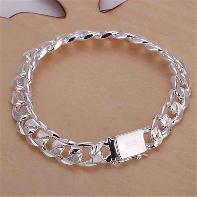 High-End S925 Sterling Silver Bracelet – 10MM Square Gem, Fashion Jewelry Gift for Men and Women