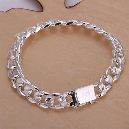 High-End S925 Sterling Silver Bracelet – 10MM Square Gem, Fashion Jewelry Gift for Men and Women