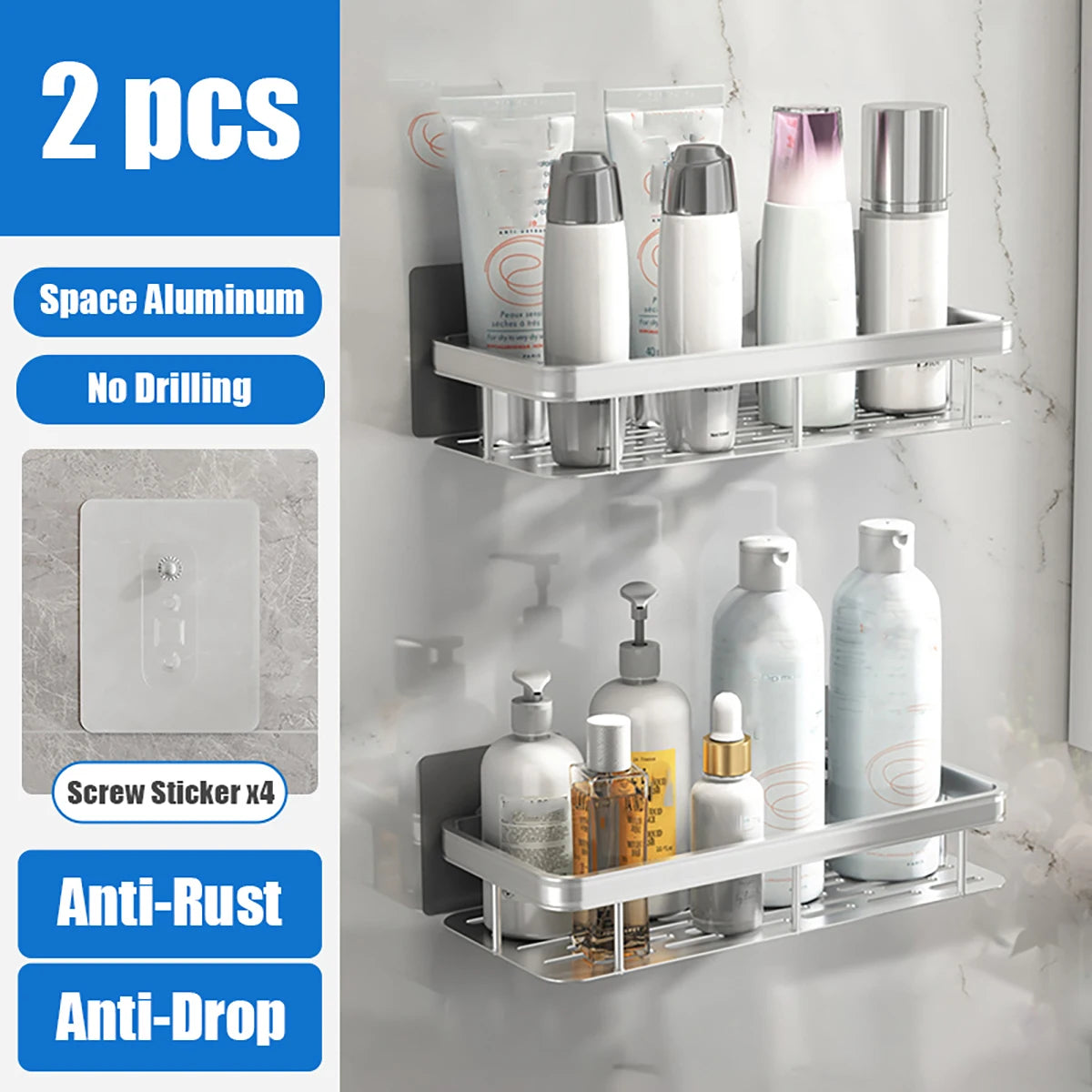 Shower Corner Shelf Caddy - No Drill Rust-Proof Organizer for Bathroom, Corner Wall Shelf and Shampoo Holder