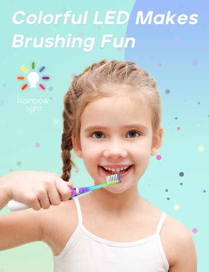 SEAGO SG977: Sonic Electric Kids Toothbrush with Colorful LED - Battery Operated, Waterproof, Soft Bristles