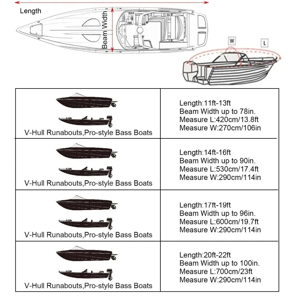 Waterproof Boat Cover - Outdoor Protection for Yachts, Anti-Smashing, Tear-Proof, Silver Reflective Fabric, Fits 11-22FT