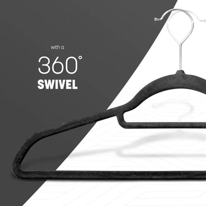 Velvet Hangers 20 Pack - Non-Slip Clothes Hangers with Tie Bar and 360° Hook, Space-Saving Wardrobe Organizers