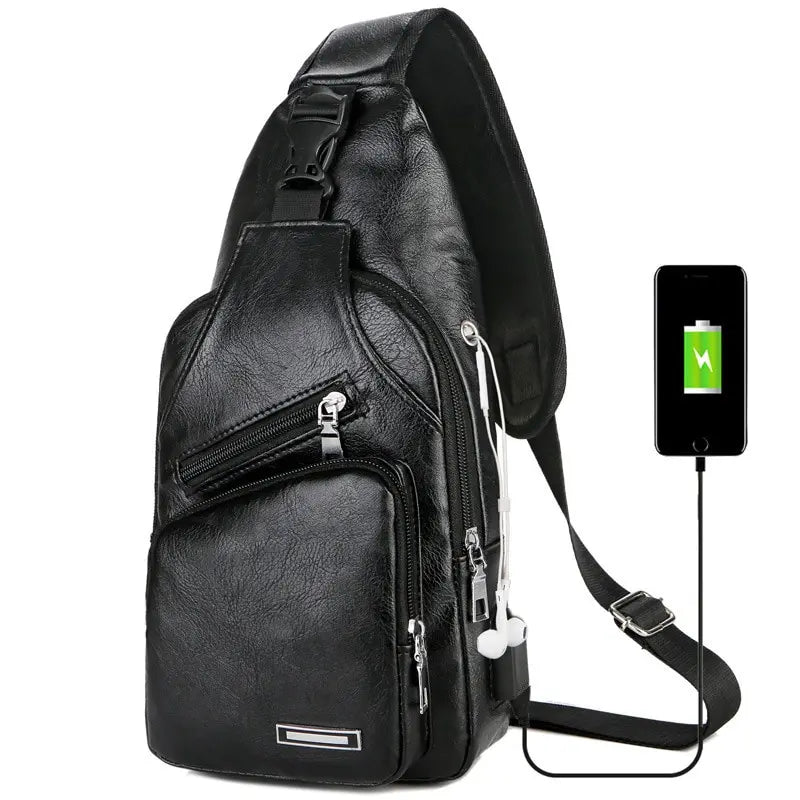 Multifunction USB Charging Chest Bag for Men - Single Strap Anti-Theft Design with Adjustable Shoulder Strap and Headset Hole