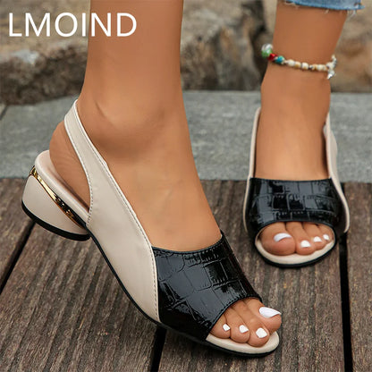 Women's Mid Heels Sandals - Fashion Chunky Open Toe Dress Shoes, New Casual Designer Pumps, Classic Brand Femme Zapatos