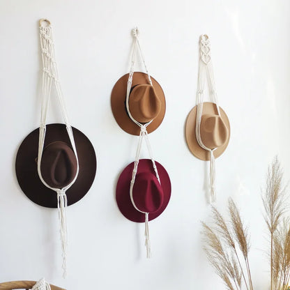 Nordic Boho Cotton Hanging Organizer: Hat & Scarf Storage with Macrame Tapestry Touch