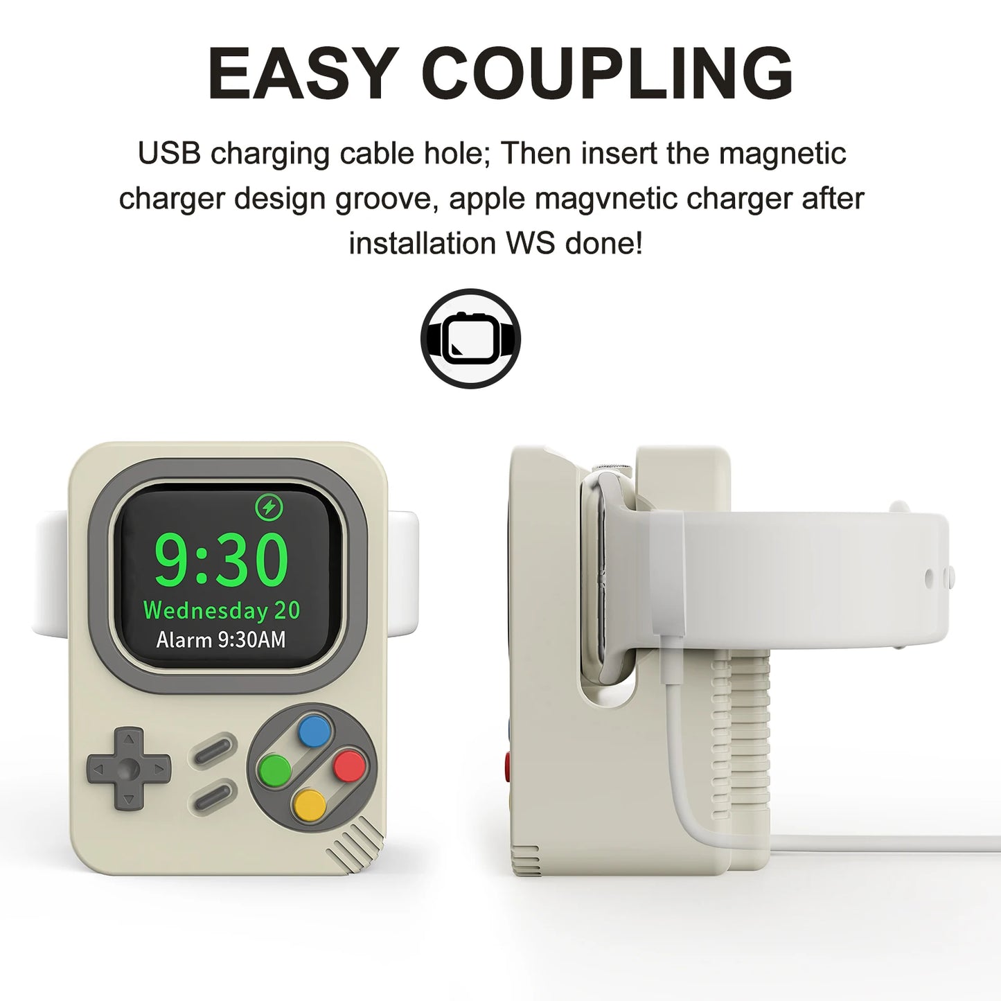 Retro Computer Pattern Desktop Holder for Apple Watch Charger Stand | Silicone Dock Charging Base for iWatch 8 7 6 5 4 3 2 SE