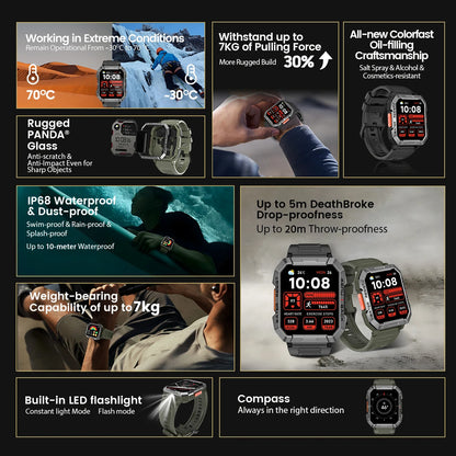 Blackview W60 2024 Smartwatch - 2.01'' HD Display, Rugged Outdoor Watch with Emergency Lighting & Bluetooth Calling